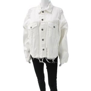 Carmar Womens Basic Denim Jacket White Button Long Sleeve Size M